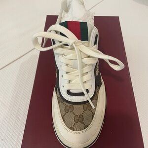 Gucci Beige brown  and White Sneakers re-web women 38